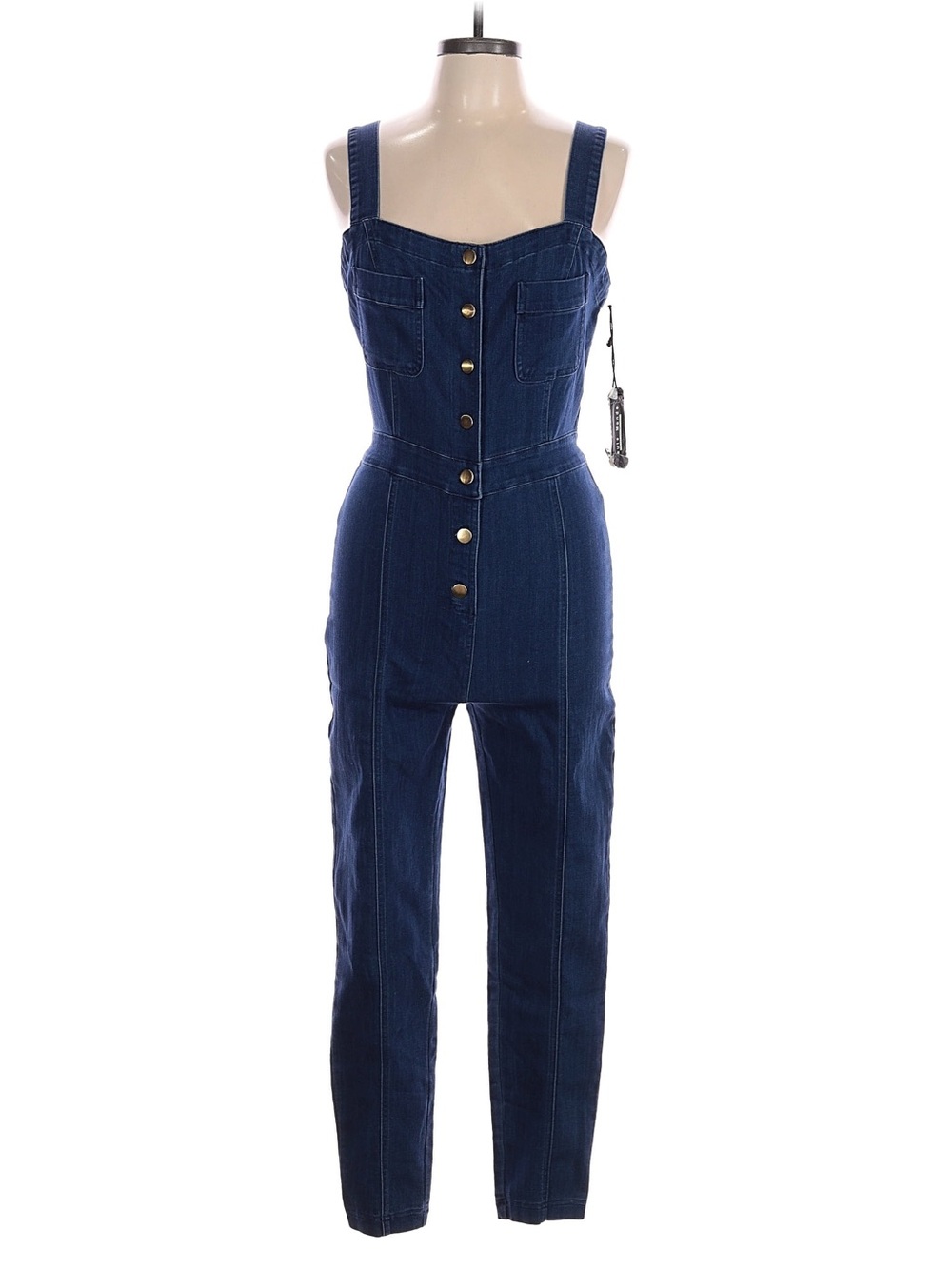 Haute Monde Size 10 Dark Blue Denim Button-Front jumpsuit